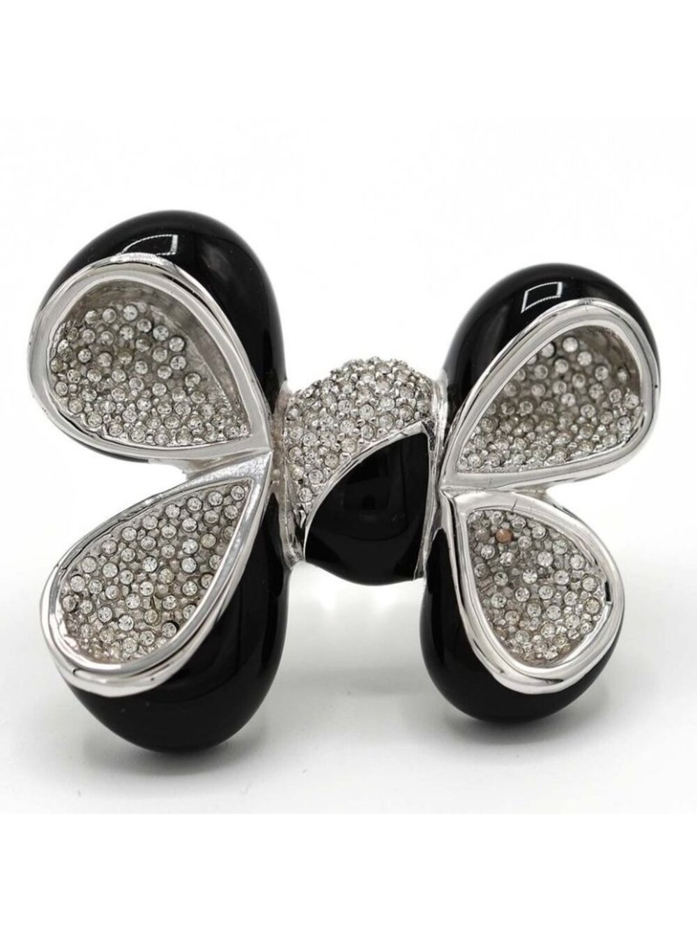 Christian Dior Ring Rhinestone Ribbon 11.5 Black Silver Color 33.6